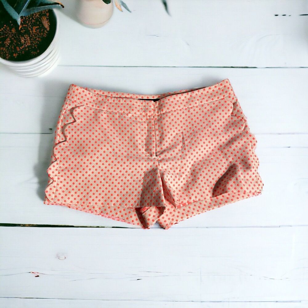 J. CREW Women’s Scallop Pocket Neon Pink Polka‎ Dot Shorts Sz 8 Inseam 3”